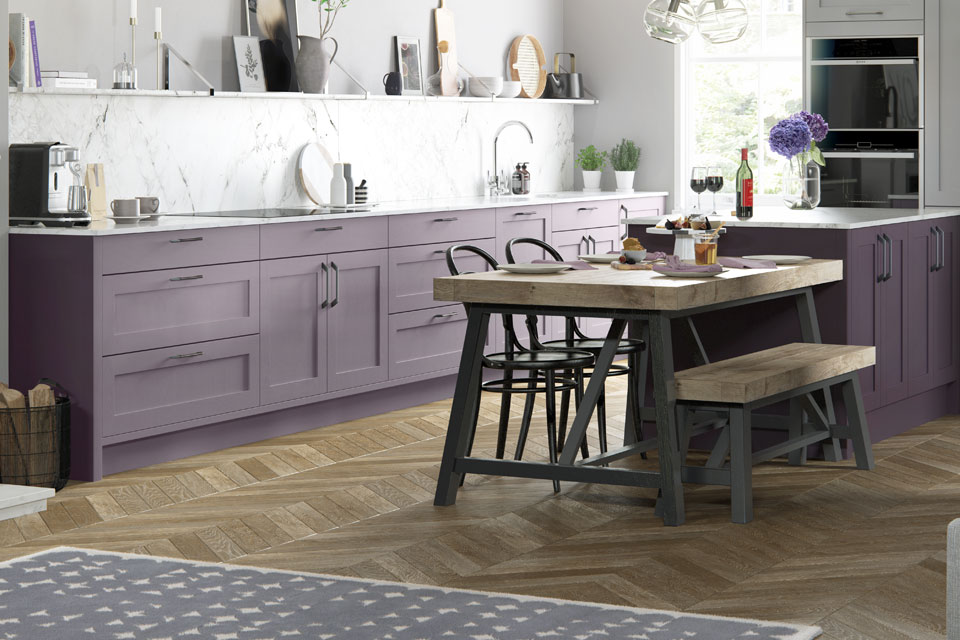 A light purple kitchen